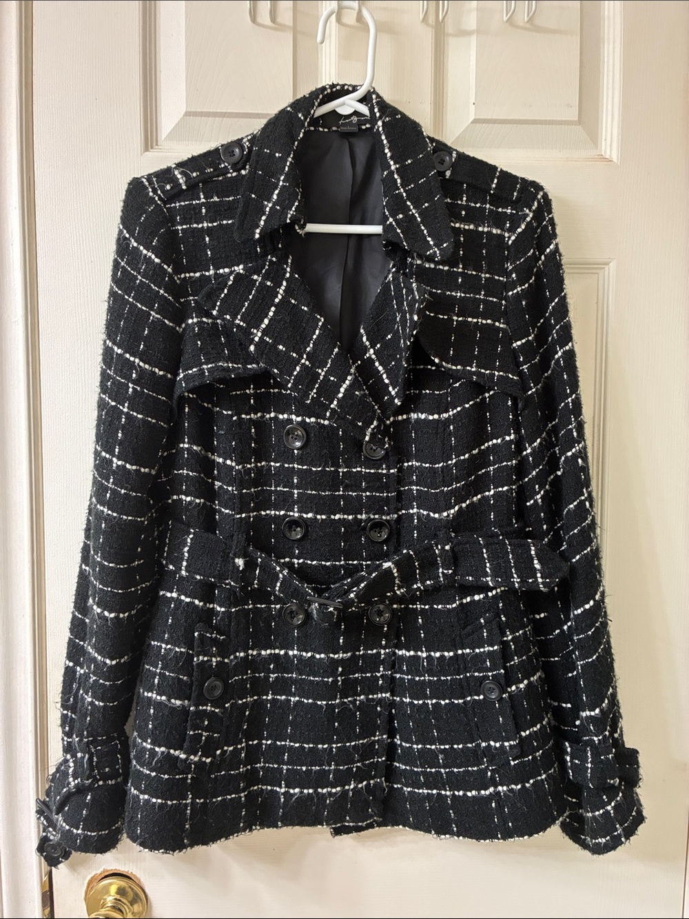 🌷3 for $25🌷Twenty One, US M, Black & White Plaid Double Breasted Belted Pea Coat